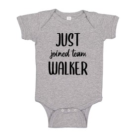 Just Joined Team (Custom Last Name) Coming Home Baby Bodysuit Outfit NB Athletic Heather