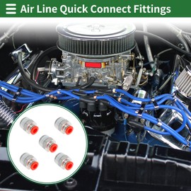 TUCKBOLD Push to Connect Air Fittings 1/4" Male Thread Air Line Quick Connector Plastic Nickel-Plated Copper 3/8" NPT 5 Pcs Red Silver Tone