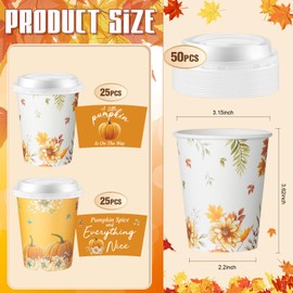 Meanplan 48 Pack 8 oz Fall Pumpkin Disposable Coffee Cups with Lids and Sleeves Little Pumpkin is On The Way Coffee Paper Cups Autumn Baby Shower Gender Reveal Party Supplies Decorations (Yellow)