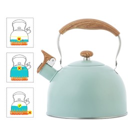 Whistling Tea Kettle Tea Pots 2.5L Stainless Steel Kettle with Wood Pattern Folding Handle Whistle Kettle for Tea Coffee (Green)