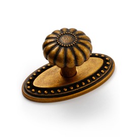 JIASENBAO Antique Brass Cabinet Knobs 2 Pack with Base Vintage Retro Drawer Pulls Kitchen Cupboard Bathroom Dresser Cabinet Hardware Handles Zinc Alloy