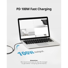 【100W HIGH Speed】 USB C to USB C Cable,3.94ft/120cm,100W Nylon Braided,Charging Protocol,Type C Cable, Files/Music/Video/Image Transfer,Digital Display