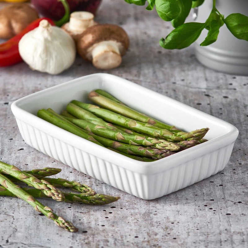 Rectangular Roasting Dish 17.5x5.5x11.5cm White Ribbed Ceramic 18cm Oven Baking