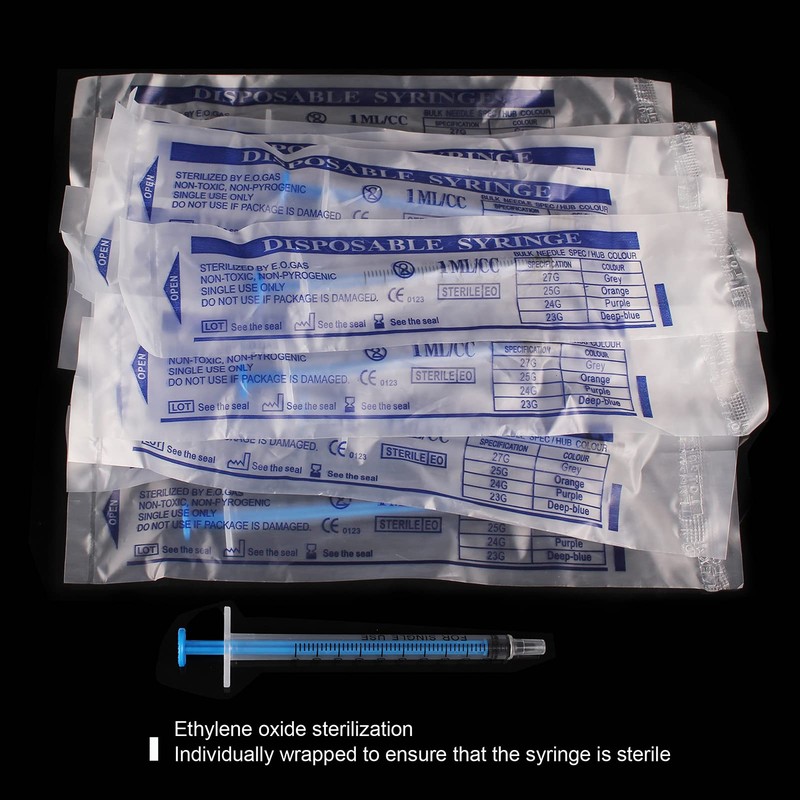 SAICOOS 36 Pack 1ml Sterile Polypropylene Plastic Syringe with Measurement,