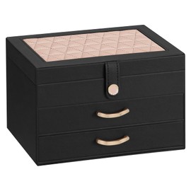 Enthralite Black Jewelry Box Organizer: Home Decor for Women - 2-Drawer Holder for Valentine’s Day Birthday Christmas Black Pink