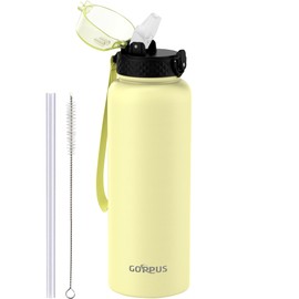 GOPPUS 1.2L/40oz Stainless Water Bottle with Straw Large Thermal Bottle 1200ml Flip Top Metal Bottles Cold Drink Leakproof Flask Big Drinks Bottles Double Walled Insulated Bottle Travel Water Bottle