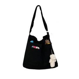 Garpish Women's Tote Bag, Large Capacity, Shoulder Bag, Canvas Tote Bag, Canvas, A4, Messenger Bag, Crossbody Hanging, Work or School, Lightweight, Solid, Zipper Included, Black