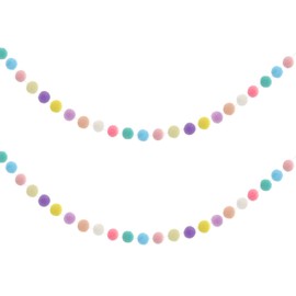 2 Pcs Pom Pom Garland 9.8 Feet 30 Balls Felt Ball Garland Pastel Ball Banner Cute Pompom Decorative Garland Rainbow Colorful Ball Ornament Garland for Wall Christmas Tree Decoration(10 Macaron Colors)