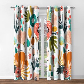 Jekeno Floral Blackout Curtains, Boho Colorful Flowers Print Decor for Home Bedroom Living Room Grommet Window Darkening Drapes, 52 Wide 63 Long Inches 2 Panel Set