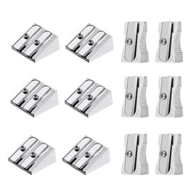 12 Pcs Metal Pencil Sharpener, Pencil Sharpeners, 6pcs Double Hole & 6pcs Single Hole Handheld Manual Sharpening Blade Sharpener for Kids Students Office School Supplies