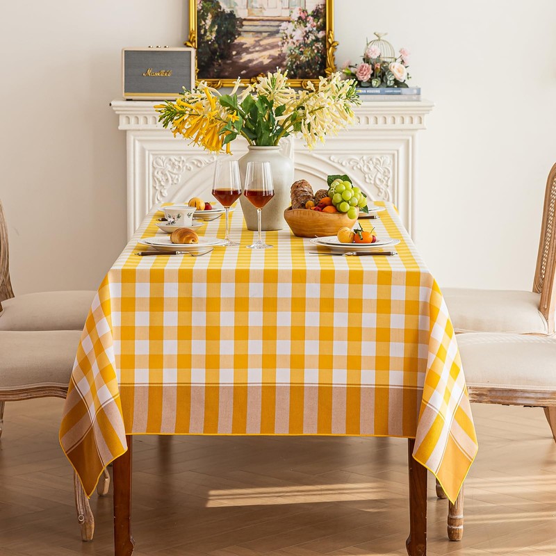 Midsummer Breeze Sunny Country Yellow Gingham Tablecloth Rectangle 60”x75”