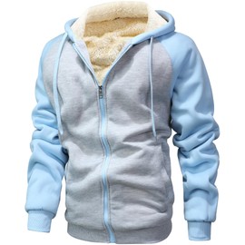 GXAMOY Men's Winter Fleece Hoodies for Men Heavyweight Warm Thick Full Zip Up Sweatshirt Outerwear Gray Moon Blue (975) L