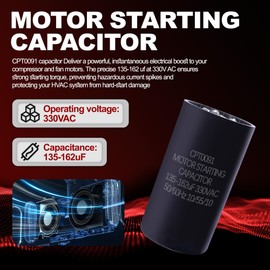 Acyoyava CPT0091 Start Capacitor 135-162 µF 330V AC | Compatible with Trane & American Standard HVAC Systems | Round Dual Run Circular Motor Capacitor