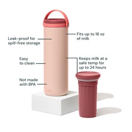 Willow - 16oz Portable Breastmilk Cooler - Breast Milk Storage - Cold for 24 Hours - Stainless Steel - Insulated - Reuseable - Breastfeeding Essentials - Storage Container w/Gel Ice Pack - Pink