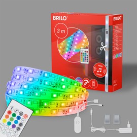 BRILONER - LED Strip 3 m with Music Sensor, RGB IC Dynamic Colour Changing, Remote Control, LED Strip, LED Strip, Room Decoration, Gaming Decoration, LED Strip, LED Strip Light, 300 x 1 x 0.3 cm,