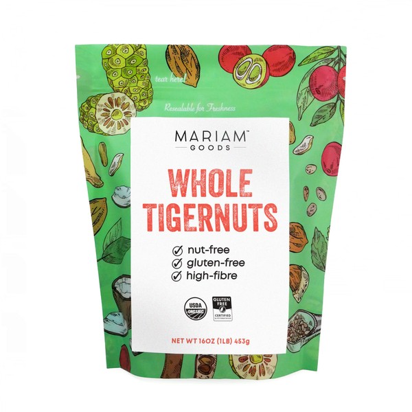 Mariam Goods Tigernut - Nueces de tigre orgánicas de 16 onzas - Tigernuts totalmente naturales secados al sol - Rico en nutrientes, alto contenido de fibra - Tigernuts grandes certificados orgánicos para la salud digestiva y del corazón, sin nueces, pale