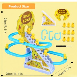 Small Duck Climbing Stairs Toy,Electric Duck Roller Coaster Toy Set with LED Flashing Lights & Music Track Slide Birthday Gift for Kids,Age 3（9Pcs Ducks）