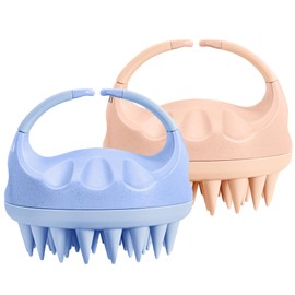 HEETA Silicone Bristles Scalp Scrubber & Massager for Hair Growth, Dandruff Removal & Relaxation - Shampoo Brush with Wet/Dry Hair (Pink & Blue)