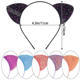 Haakong Cat Ear Headbands Sequin Headwear Hair Band Party Decoration Cosplay for Girls Women (Style 2, 6)
