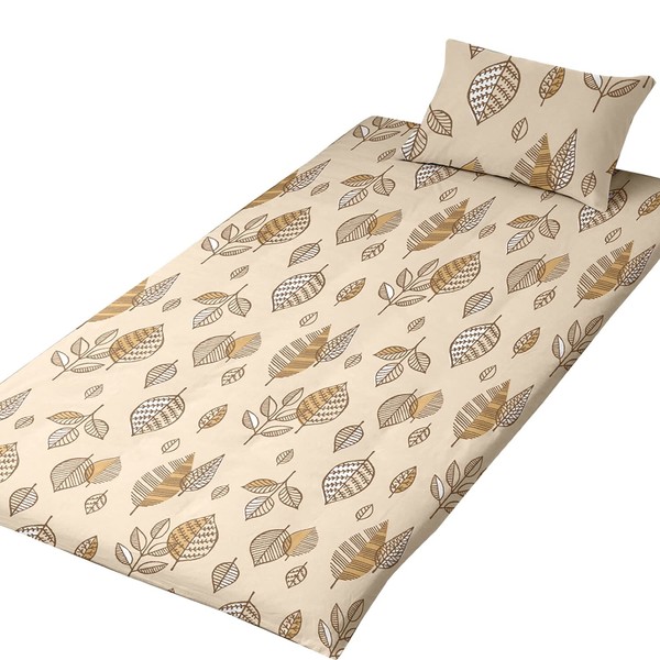 Merry Night FF13119-93 Easy to put on and take off L-shaped zipper 100% cotton futon cover "Natural Leaf" Brown Single Long Approx. 41.3 x 84.6 inches (105 x 215 cm) Wide opening Easy to put in futon