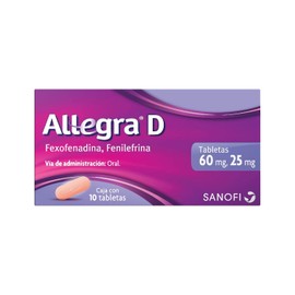 Allegra D Antihistamínico para Congestión Nasal y Alergias 10 tabletas x 60 mg. Tu Aliado para Controlar los Síntomas del Resfriado Común, a Partir de 30 Minutos. Adultos y Niños Mayores de 12 Años