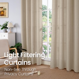 BGment Short Curtains for Bedroom,54 inch Length Faux Linen Curtains for Small Window Grommet Non-See Through Privacy Light Filtering Burlap Textured Kitchen Window, 2 Panels,52 x 54 Inch,Oatmeal