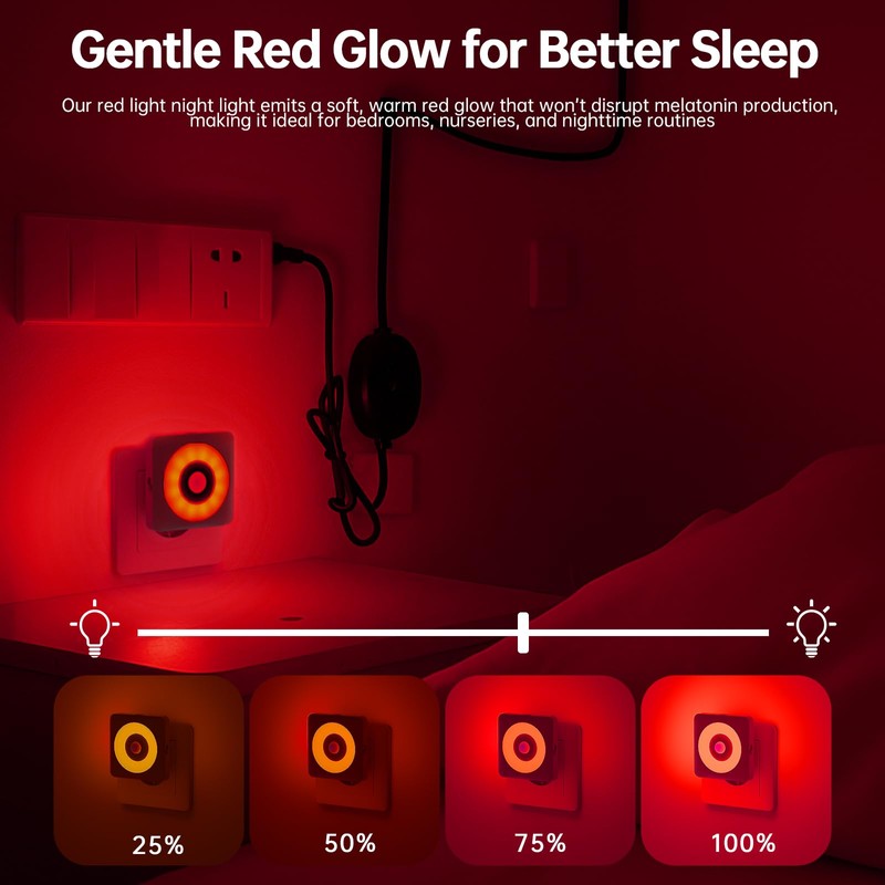 Night Light with Motion Sensor and Twilight Sensor, Red Light,
