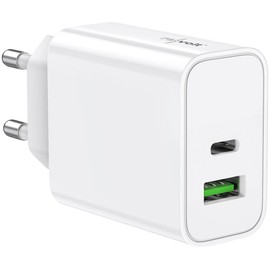 revolt Charger USB C: USB & Notebook Power Supply with USB-C PD and USB-A QC, up to 30 Watt, White (Quickcharge USB Power Supply, Double USB Power Supply, Charging Station)