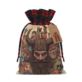 Mqtzyiwx Scary Bearded Devil And Skull Christmas Drawstring Gift Bags,Gift Wrapping Bag Party Favors Bags Medium Santa Gift Bags For Xmas Holiday Party Favor Decor