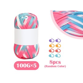 Kellegour Garn zum Häkeln,Baumwollgarn zum Häkeln,Dickes Baumwoll-Nylon-Mischgarn,Baumwolle zum Häkeln Dickes Garn für Anfänger,Korb Taschen Decken Hüte Spielzeug Schuhe(5x100g) (Bunt)