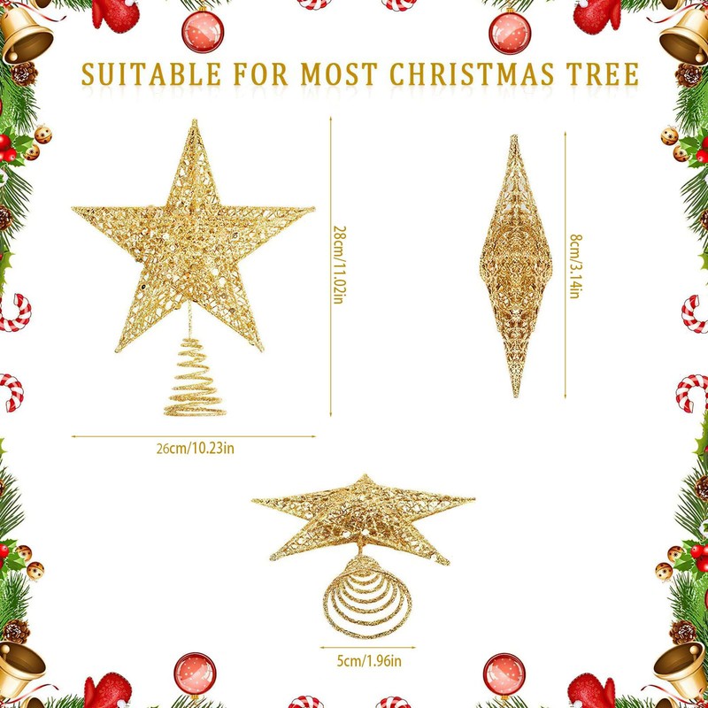 Dadabig Christmas Tree Topper Star, Christmas Tree Glitter Decoration, (Gold)