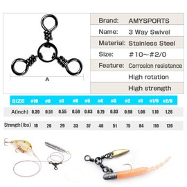AMYSPORTS Fishing Connector Fish Swivels Tackle 3 Way Fishing Swivel Saltwater Freshwater Fishing Tackle Accessories Crossline Trolling Line Lure Connector 50 pcs 37lbs