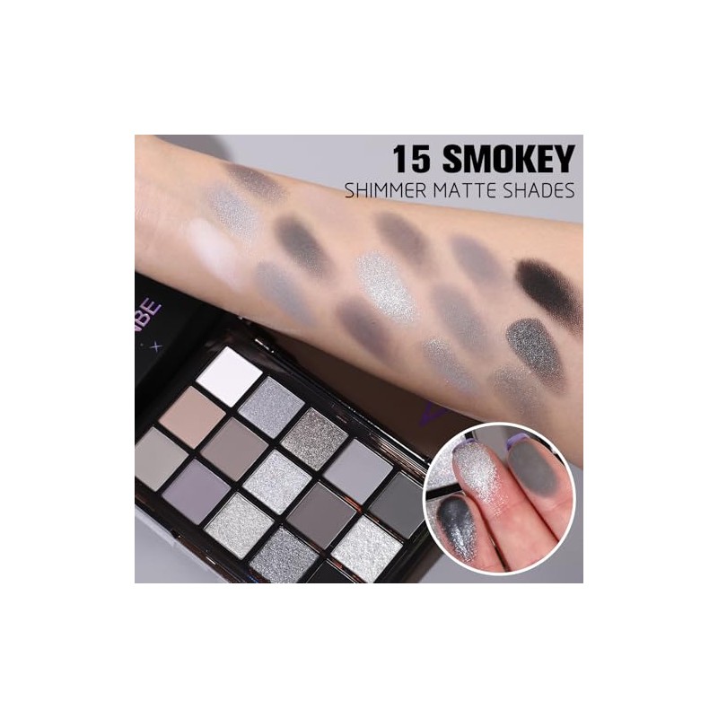 UCANBE Smokey Black Eyeshadow Palette, 15 Colors Dark Shimmer Matte