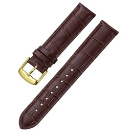 iStrap Watch Strap 12/13/14/15/16/17 mm 18 mm 19 mm 20 mm 21 mm 22 mm 24 mm Genuine Leather Strap with Crocodile Pattern – Black Brown Gold, 18mm