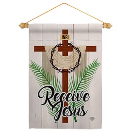 King of The Jews Garden Flag Set Wood Dowel Religious Faith Hope Grace Peace Dove Christian Religion Easter Small Decorative Gift Yard House Banner Made In USA 13 X 18.5