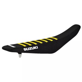 Enjoy Mfg 2008-2017 SUZUKI RMZ 450 Stewart Seat Cover  ALL BLACK / YELLOW RIBS   LOGO  #42