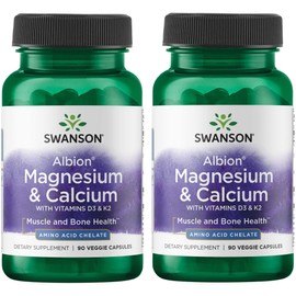 Swanson Albion Chelated Magnesium '&' Calcium 2:1 90 Veg Capsules (2 Pack)
