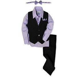 Johnnie Lene JL40 Pinstripe Boys Formal Dresswear Vest Set (14, Black/Lilac)