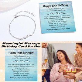 EPIRORA 40th Birthday Gifts for Women, Adjustable 18K White Gold Plated Silver Wave Bracelet Jewelry Present, 40 Years Old Birthday Gifts Ideas for Her Friend Mom Sister Wife Aunt
