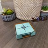Turquoise Leatherette Coasters, Square with Compass Design, Set of 6,