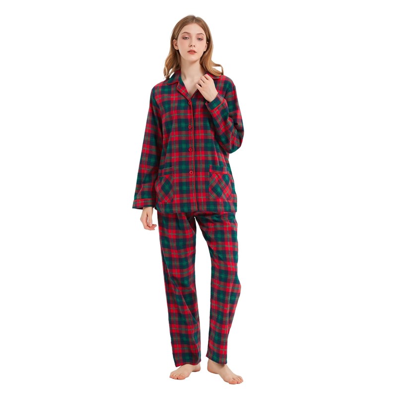 kolipajam Women's 100% Cotton Flannel Pajama Set Yarn Dyed Cozy