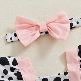 Baby Girls Cute Animals Print Rompers Fly Sleeve Skirt Hem Jumpsuits Summer Clothes Bodysuits with Headband (Pink, 3-6 Months)