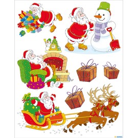 HERMA 25 Christmas Santa Snowman Reindeer Tree Stickers for Windows, Reusable Xmas Decorations, Large Wall Decals Window Clings for Kids and Children