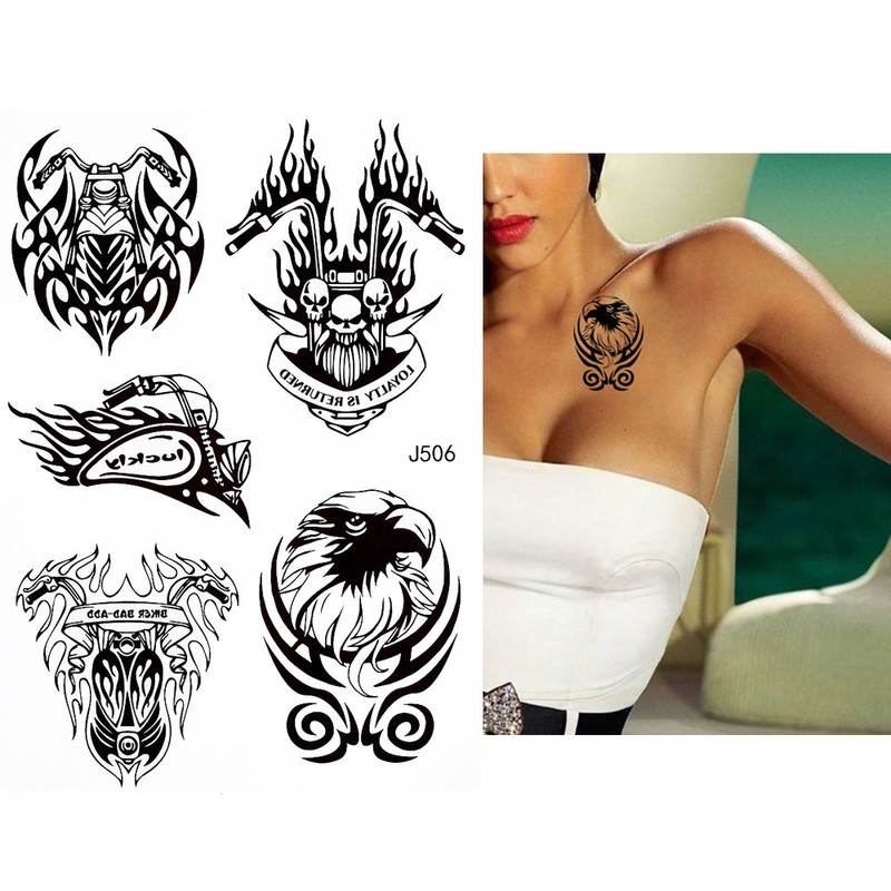 2 Sheets Temporary Skull Tattoo Biker Tattoo Fake Tattoo J506