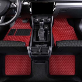 LSXUANCHU Car Floor Mats, Luxury Faux Leather Automotive Floor Mats All Weather for Cars Truck SUV (4 Pieces,Wine Red)