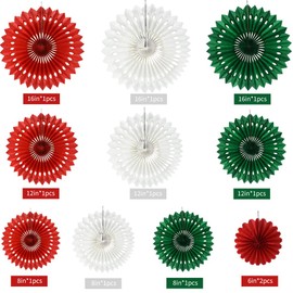 BEISHIDA Red Green White Hanging Tissue Honeycomb Round Paper Fans Decor Kit for Christmas Birthday Girl Kid Shower Bachelorette Wedding Backdrops Anniversary Party Supplies（11 Packs）