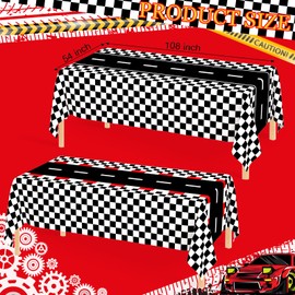 WNINK 4 Pack Race Car Table Cloth and Black White Gingham Tablecloths Disposable Plastic Buffalo Check Tablecloth Checkered Flag Covers for Birthday, Outdoor Picnic, Birthday, Camping 54 × 108 Inch