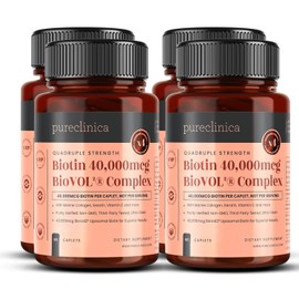 400% Strength Biotin 40,000mcg x 360 Caplets (4 Bottles of 90) – BioVOL²® Liposomal Biotin Complex | with Marine Collagen, Keratin, Vitamin C & More | 12 Months Supply