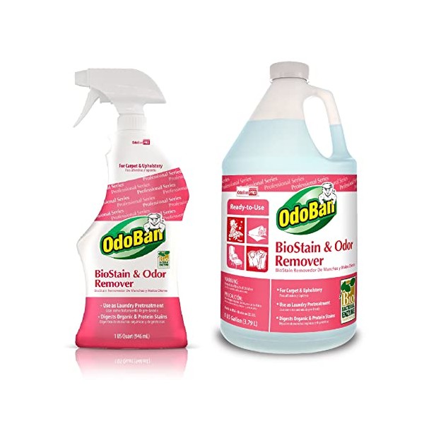 OdoBan Professional Cleaning BioStain and Odor Remover for Carpet and Upholstery, 32 oz Spray Bottle and 1 Gallon Ready-to-Use Formula