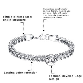 OIDEA Men's Bracelet Heavy Bracelet: Rock Curb Chain Cord Chain Cuban Link Stainless Steel Charm Bracelet Bracelet Metal Bracelet Bangle Black Silver Gold, Stainless Steel, Without Stone